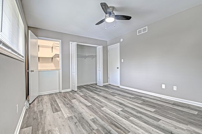 townhome Primary bedroom modern clean updated closets