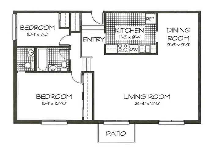2 Bedroom, 1.5 Bath (1005 sqft.)