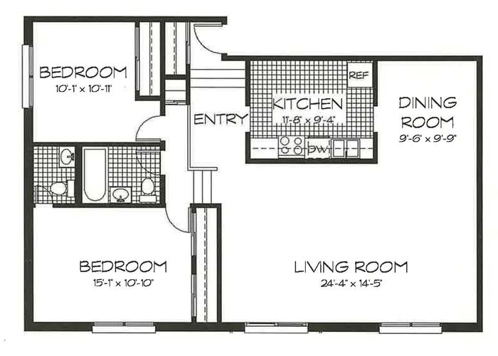 2 Bedroom, 1.5 Bath (1025 sqft.)