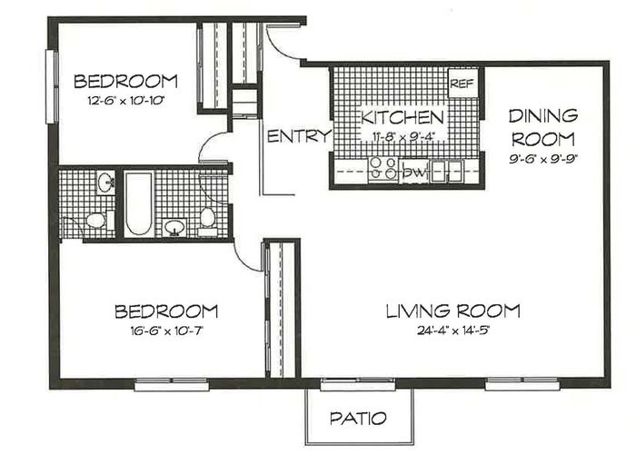 2 Bedroom, 1.5 Bath (1050 sqft.)