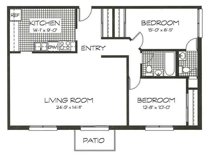 2 Bedroom, 1.5 Bath (925 sqft.)