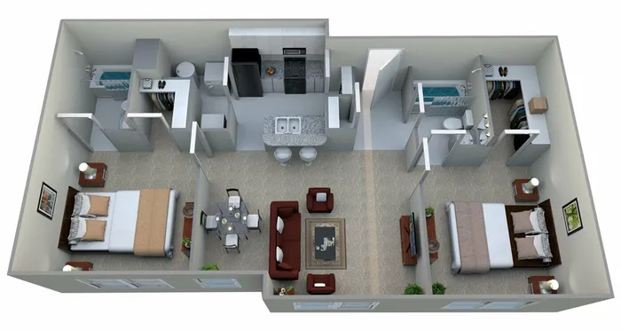 2 Bedroom, 2 Bath (950 sqft.)