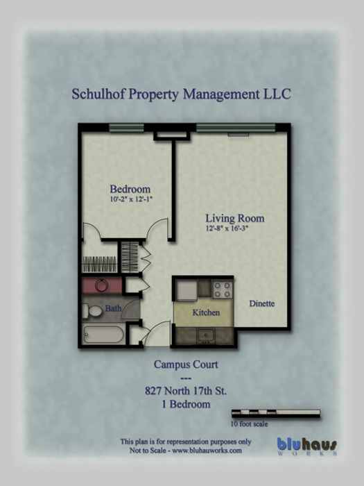 Campus Court 1 Bedroom Floorplan