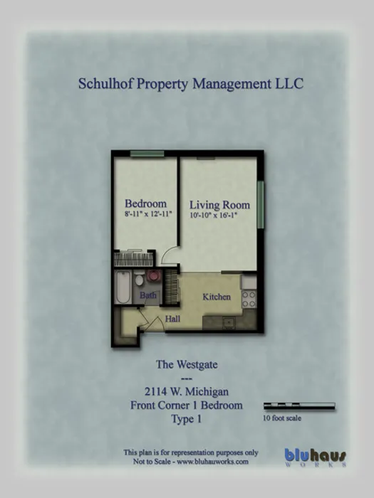 Westgate Floor Plan Front Corner 1 Bedroom - Schulhof Property Management LLC