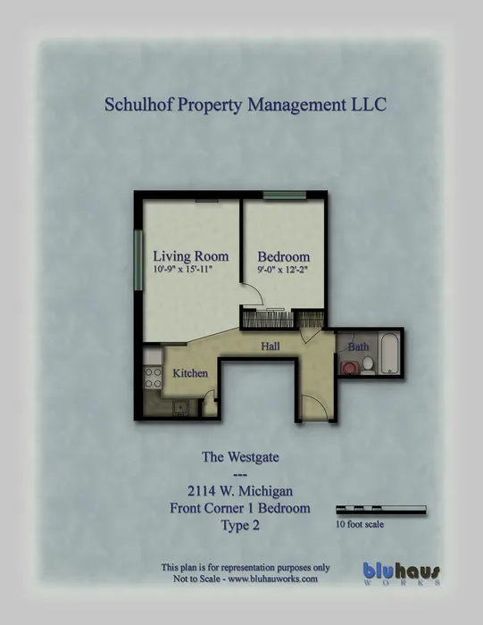 Westgate Floor Plan Front Corner 1 Bedroom (Type 2) - Schulhof Property Management LLC