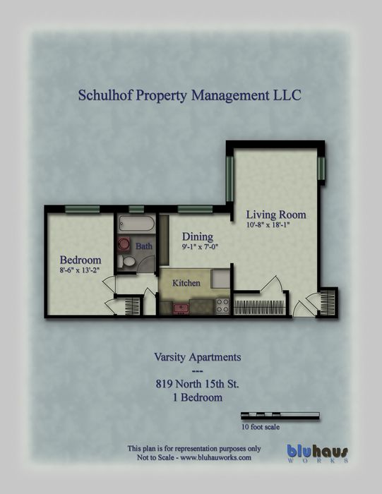 Varsity Apartment 1 Bedroom Floor Plan - Schulhof Property Management LLC