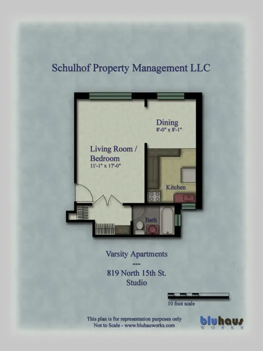 Varsity Apartment Studio Floor Plan - Schulhof Property Management LLC