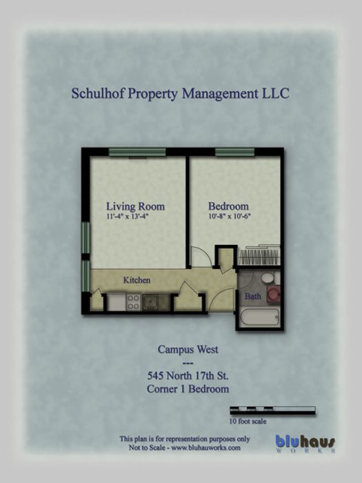 Campus West Standard 1 Bedroom Floor Plan - Schulhof Property Management LLC