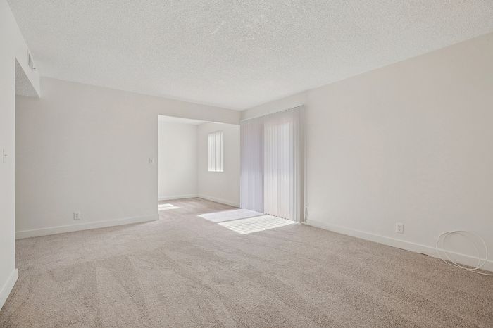 Bright and airy living space with plush carpet and natural light flowing through large windows, perfect for comfortable living.