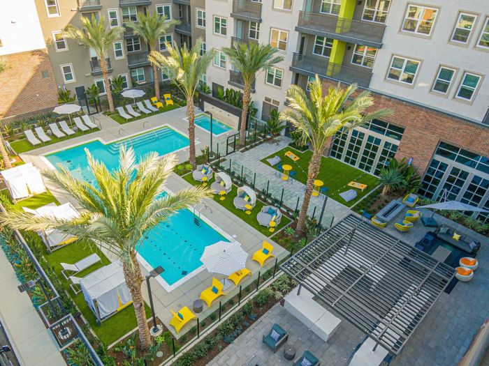 aerial view of pool area at arte west apartments