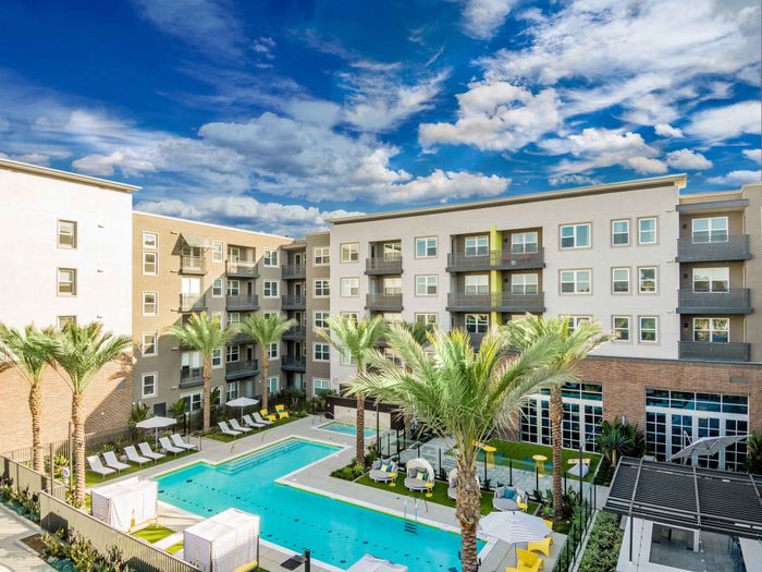 aerial view of pool area at arte west apartments