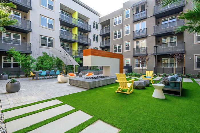 outdoor lounge area at arte west apartments