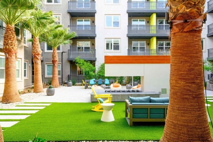 outdoor lounge area at arte west apartments