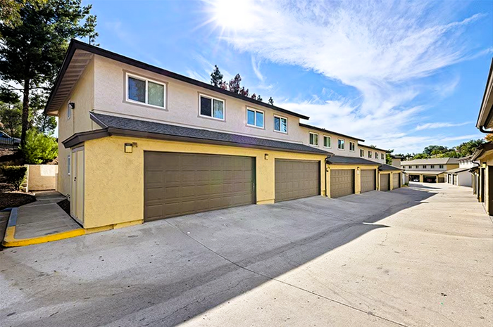 row of Garages and drive way