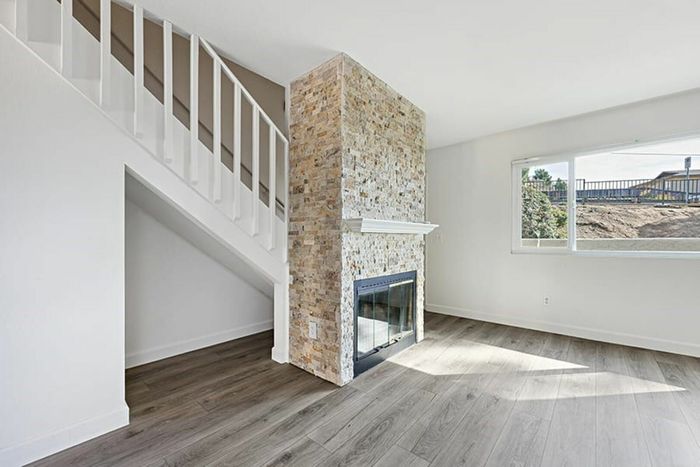 fireplace and staircase