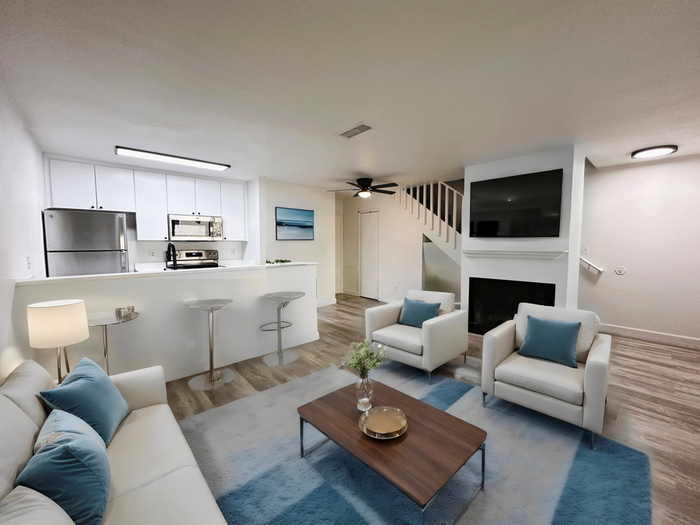 Virtual staged living room and kitchen