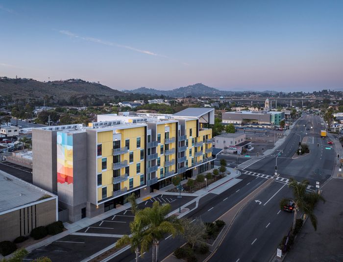 Aerial view of Kelvin and mural in downtown lemon grove, California
