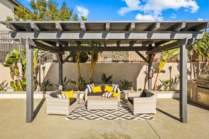 poolside cabana with seating