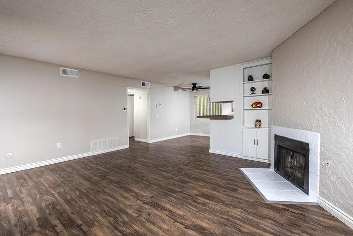 Spacious Living Room With Fireplace