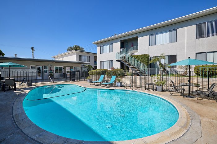 Pool and lounge area at Mission Arbor in San Diego, CA