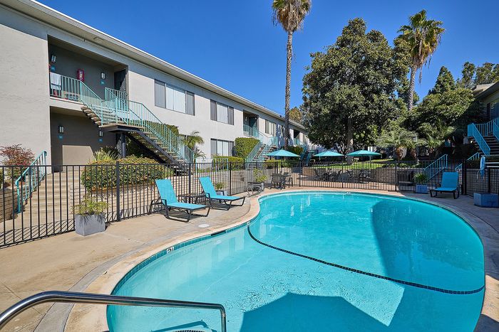 Pool and lounge area at Mission Arbor in San Diego, CA
