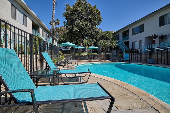 Pool and lounge area at Mission Arbor in San Diego, CA