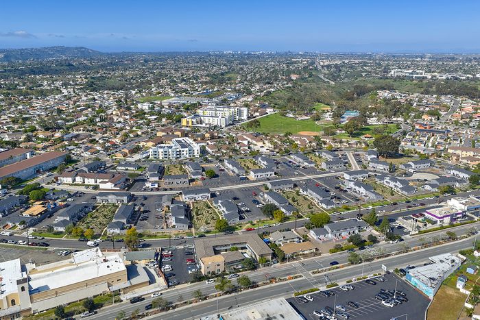 Aerial shot of property and surrounding neighborhood.