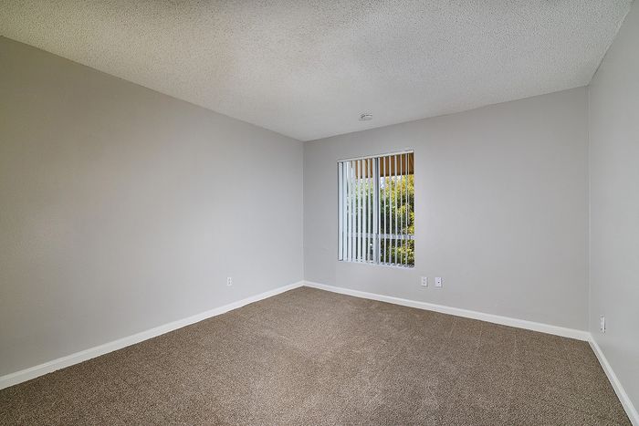 Bedroom with window and carpet.