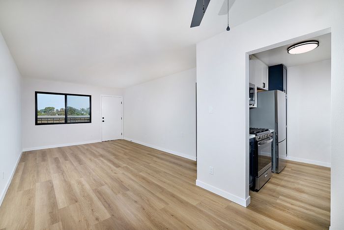 Living room/Dining room at Melrose Canyon unit 16 one bedroom floorplan