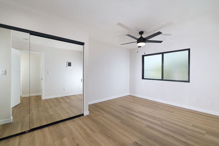 Bedroom in a two bedroom unit at Melrose Canyon