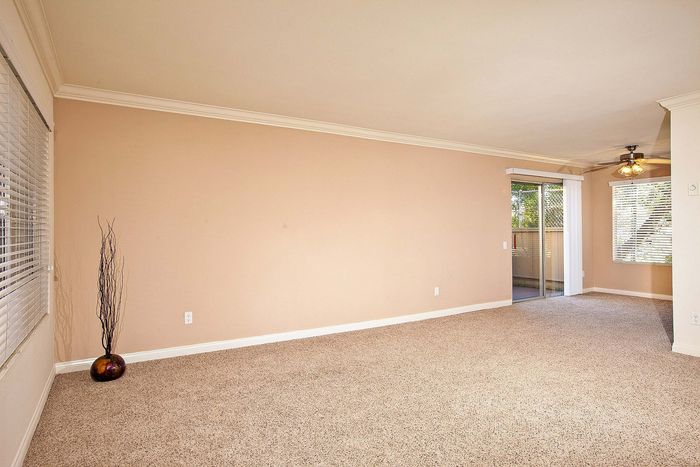 Spacious living area with neutral carpeting at Elan - Solana Pointe.
