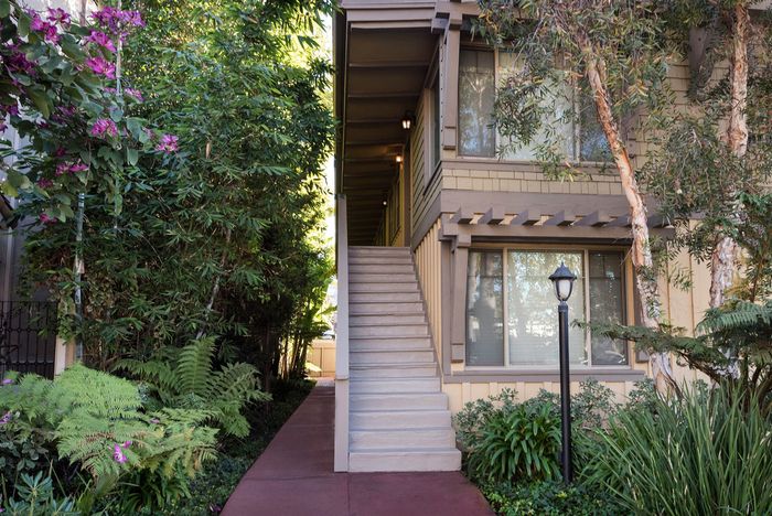 Private apartment entrance and second-floor walkway at Elan - beachcomber la jolla.