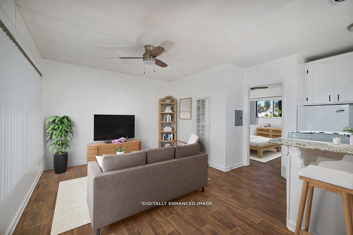 virtually staged living room and kitchen