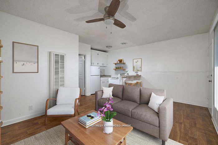 virtually staged living room and kitchen