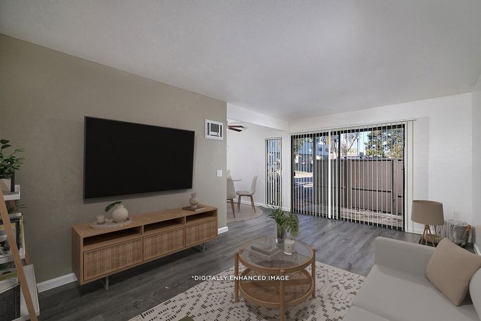 Virtually staged living room and kitchen