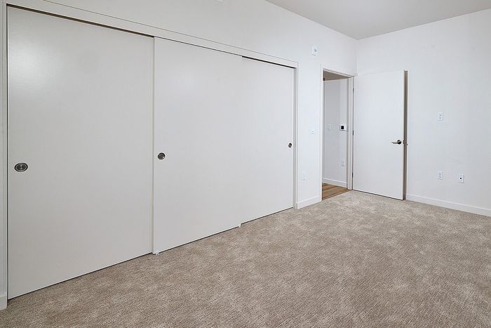 bedroom with carpet, closet, and white walls