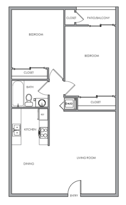 Two Bed One Bath Floor Plan