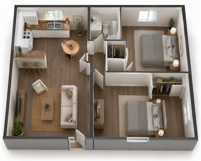 3D 2 bedroom 1 bathroom