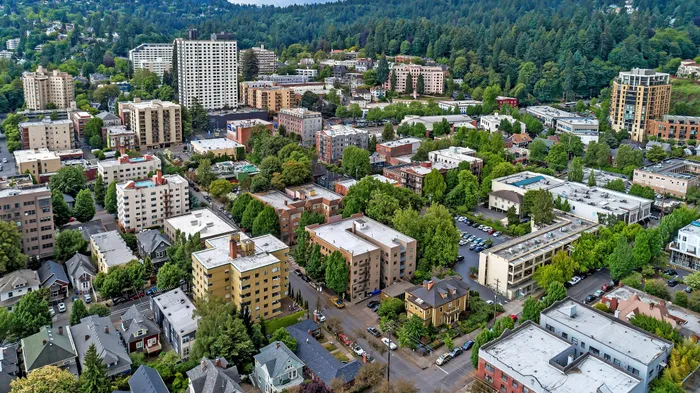 Manhattan Apartments and Portland, Oregon Aerial View