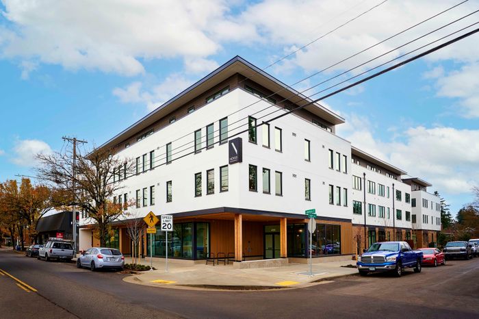 Apartments in Woodstock, OR- Novus- Building Exterior, Street View, and Front Entrance
