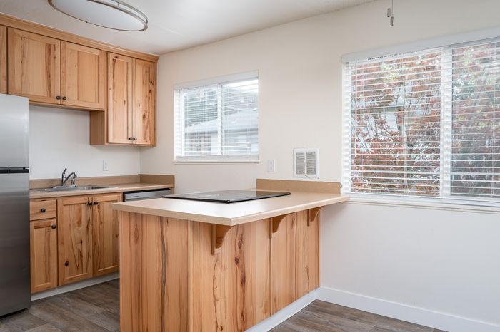 Kitchen with wood cabinets