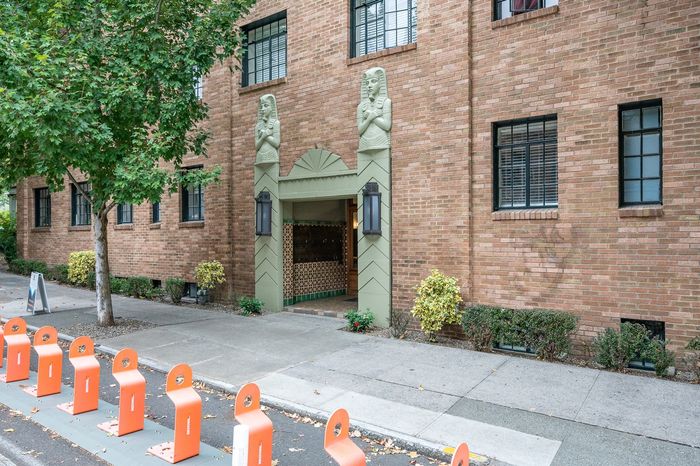 Manhattan Apartments Exterior with bicycle parking.