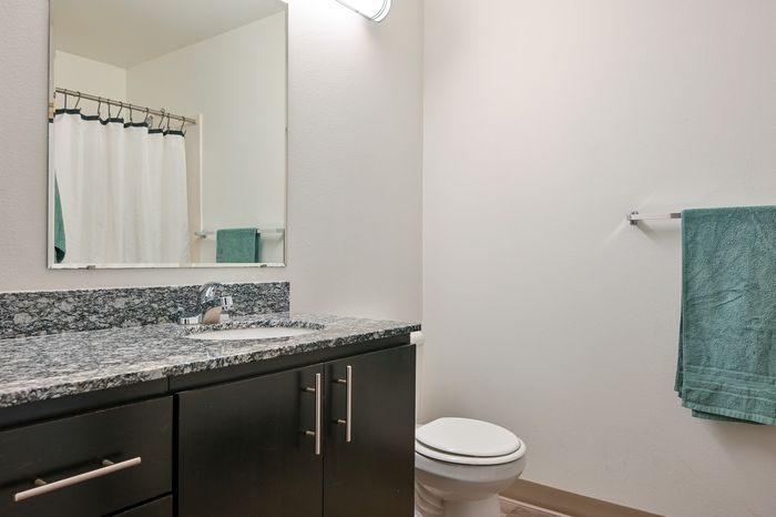 Bathroom at the Milano in Portland oregon featuring updated features