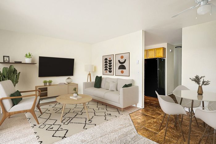 Virtually staged living room and dining room