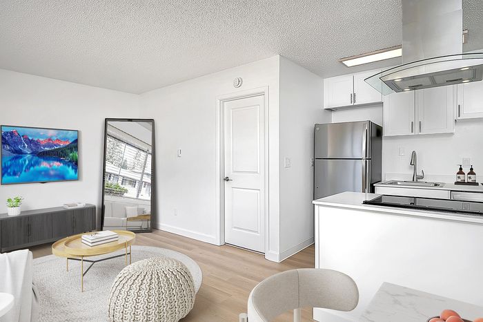 Virtually staged kitchen and living room