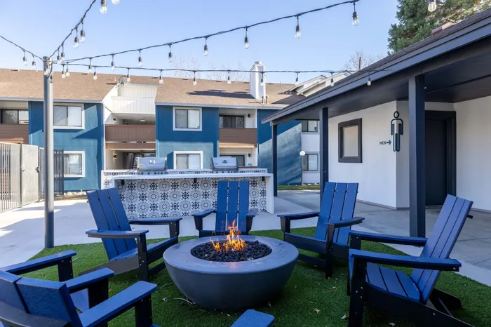 Fireplace with Adirondack chairs