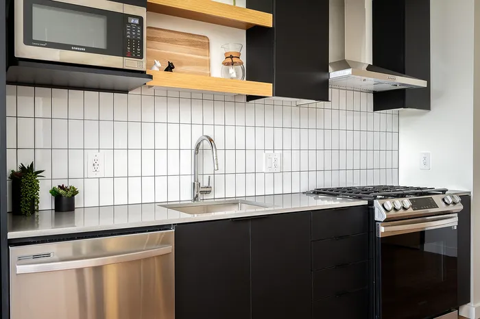 Kitchen with stainless steel appliances