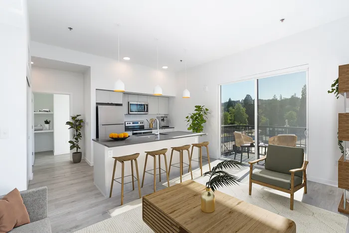 living room and kitchen virtually staged