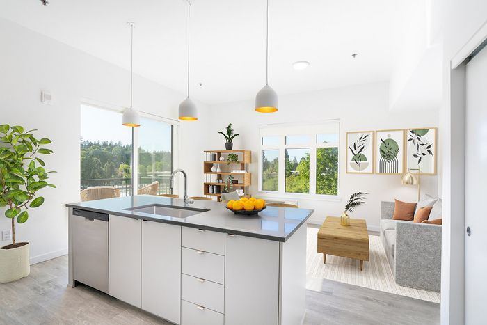 kitchen with open concept living room