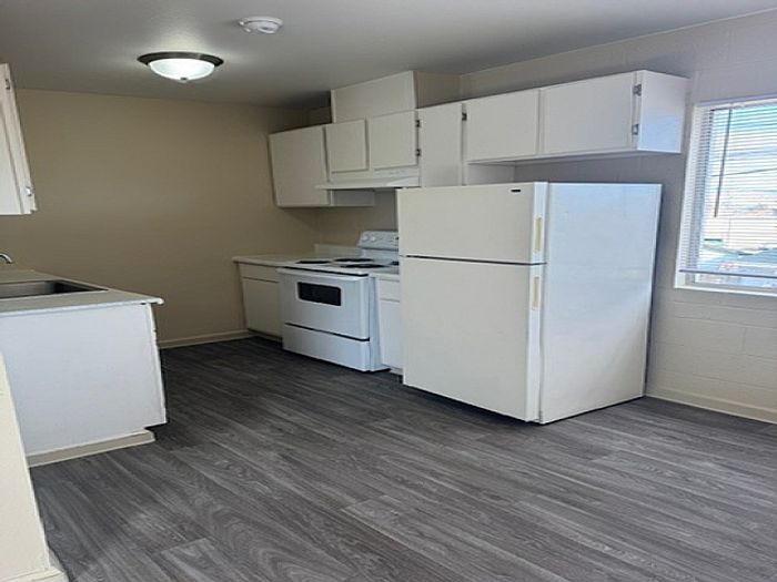 Kitchen with white appliances